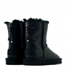 UGG Kids Classic Short Zip Leather Black